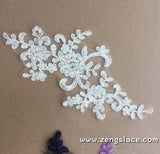 Bridal Lace Applique Pair/Off-white Alencon lace Applique/Boho Wedding Dress Applique/Prom Dress Applique/Luxury Applique/ALA-23