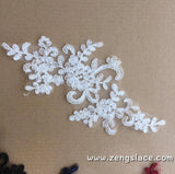 Bridal Lace Applique Pair/Off-white Alencon lace Applique/Boho Wedding Dress Applique/Prom Dress Applique/Luxury Applique/ALA-23