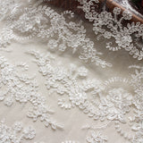 Off-White Sequin Lace Fabric/Floral Lace Fabric/Unique Bridal Lace with Sequin/Evening Dress/Wedding Dress Lace/Prom Dress Fabric/FL-81