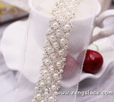 pearl beaded Trim/bridal sash trim/jewelry trim/pearl beading trim/luxury trim/heavy beading trim/beaded strip/DL-22