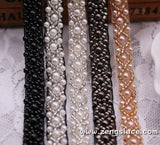 pearl beaded Trim/bridal sash trim/jewelry trim/pearl beading trim/luxury trim/heavy beading trimming/bead strip/DL-23