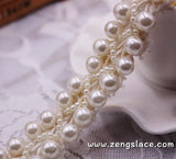 pearl beaded Trim/bridal sash trim/jewelry trim/pearl beading trim/luxury trim/heavy beading trimming/bead strip/DL-24