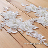 Ivory lace Applique Pair/Flower Applique/Lace Wedding Dress/Bridal Applique/Boho Wedding Dress/Beaded Lace Applique/Boho Dress/ALA-37