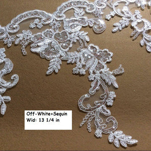 Off-White Alencon lace trim/Lace Wedding Dress Lace Fabric/Boho Wedding Dress/Prom Dress/Boho Dress/Bridal Veil Lace/Lace By the yard/AL-56