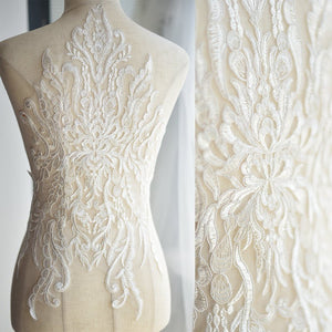 Bridal Lace Applique/Off-white Alencon Lace Applique/Boho Wedding Dress Applique/Prom Dress Applique/Luxury applique/ALA-89