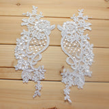 Bridal Lace Applique Pair/Off-white Alencon lace Applique/Boho Wedding Dress Applique/Prom Dress Applique/Luxury Applique/ALA-90