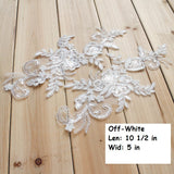 Bridal Lace Applique Pair/Off-white Alencon lace Applique/Boho Wedding Dress Applique/Prom Dress Applique/Luxury Applique/ALA-93